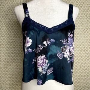 NWOT Urban Outfitters Blue & Purple Floral V-Neck Lace Crop Tank Top Size S